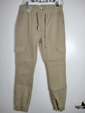 Roma Studio (Sz L) Khaki/Tan Stretch Cargo Drawstring Pull-on Joggers (NEW-NWT)